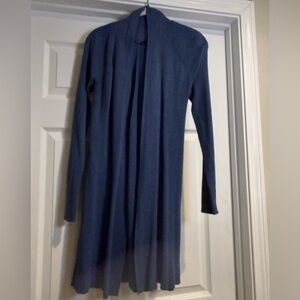 Cyrus Ribbed Knit Open Front Knee-length Cardigan in Slate Blue